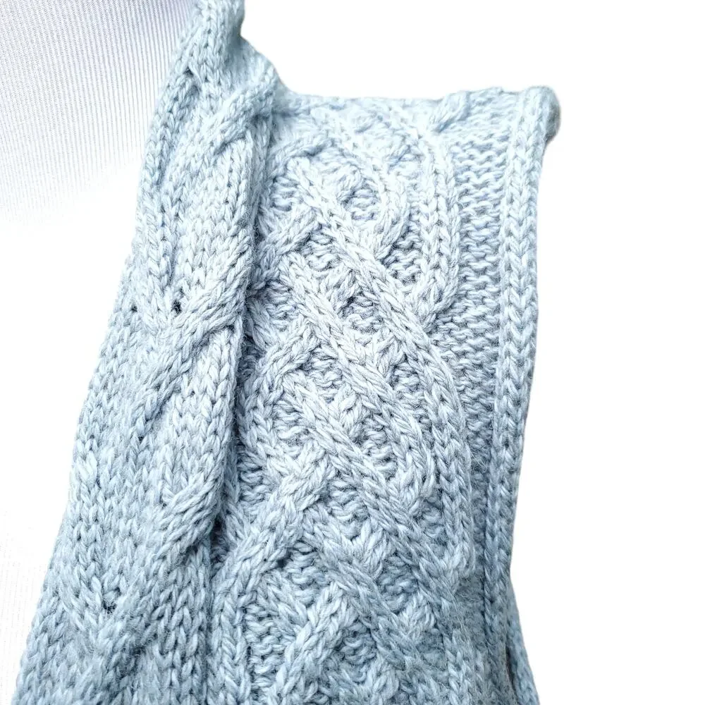Kilronan Knitwear Blue Green Irish Wool Cable Knit Sweater Vest Cardigan Sz S